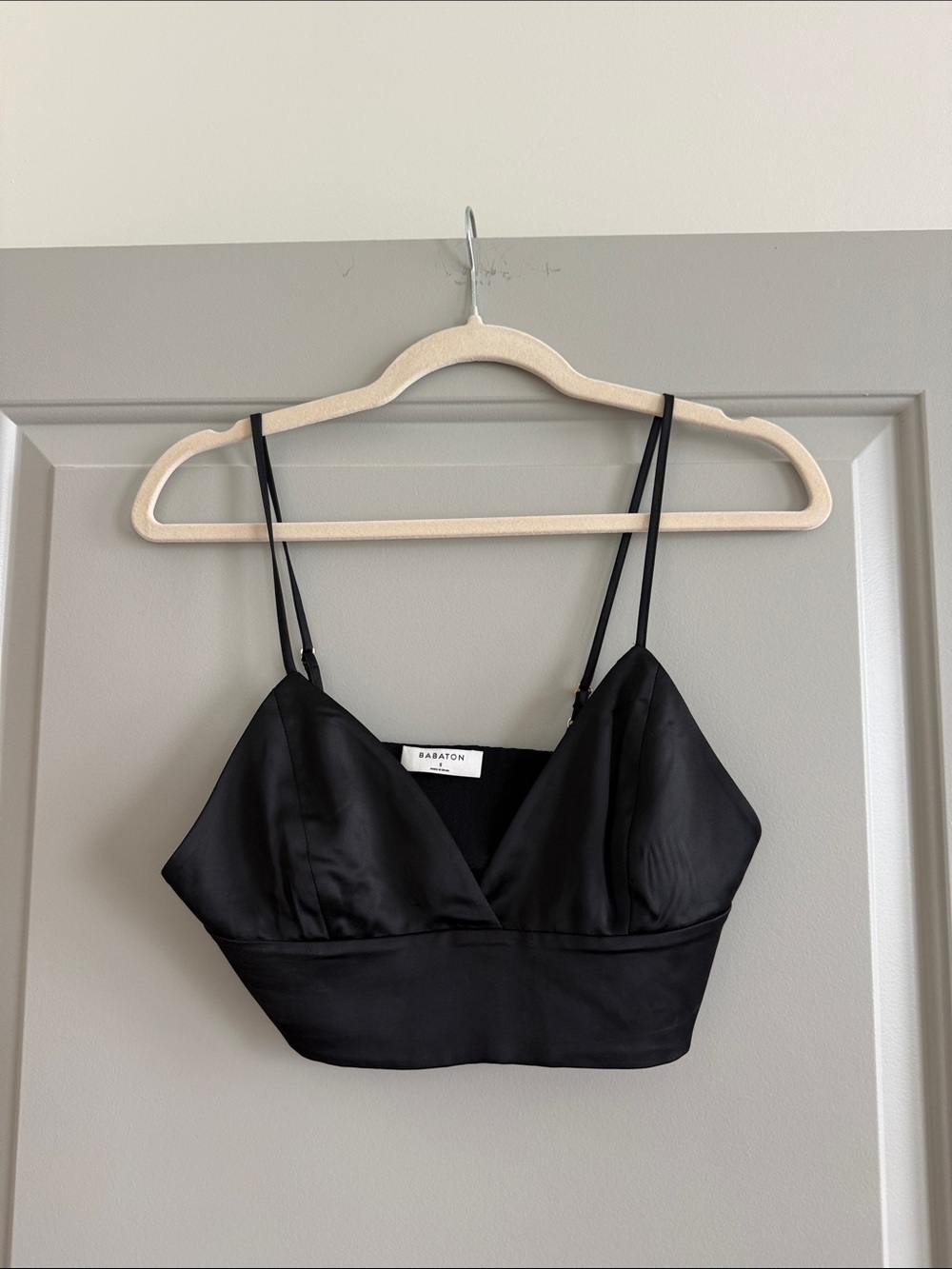 Babaton Black Satin Cropped Cami